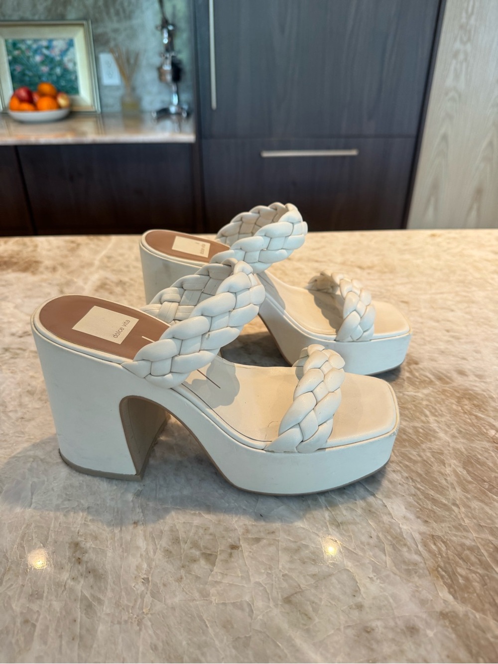 Dolce Vita Cream/White Braided Platform Heeled Sandals - size 7